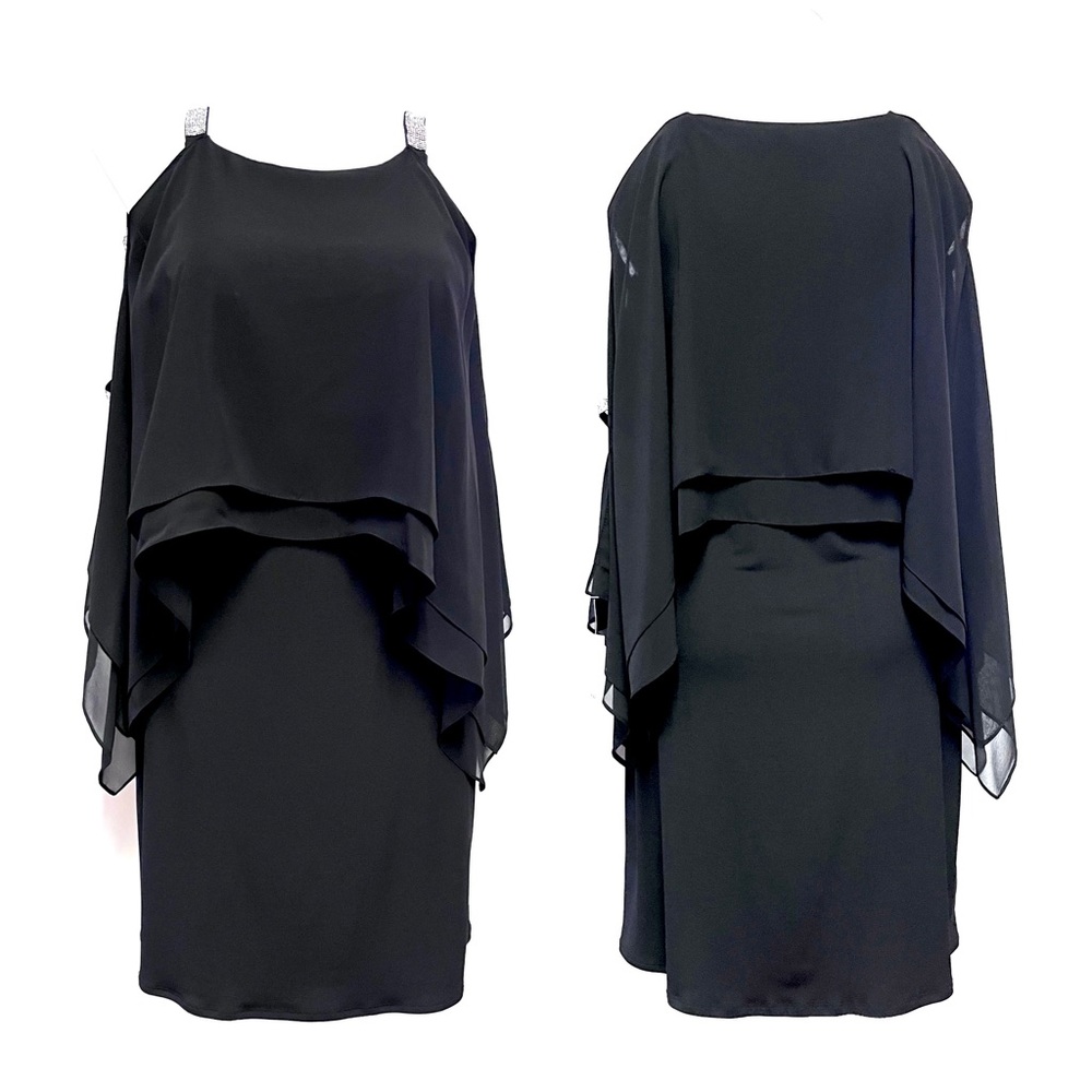 NEW Glamour Nights Chiffon Cocktail Dress Size 16 Crystal Embellished Sleeves